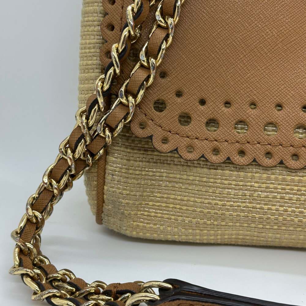 Michael Kors Vivian Tan Leather & Rattan Crossbody Purse - Picture 4 of 15